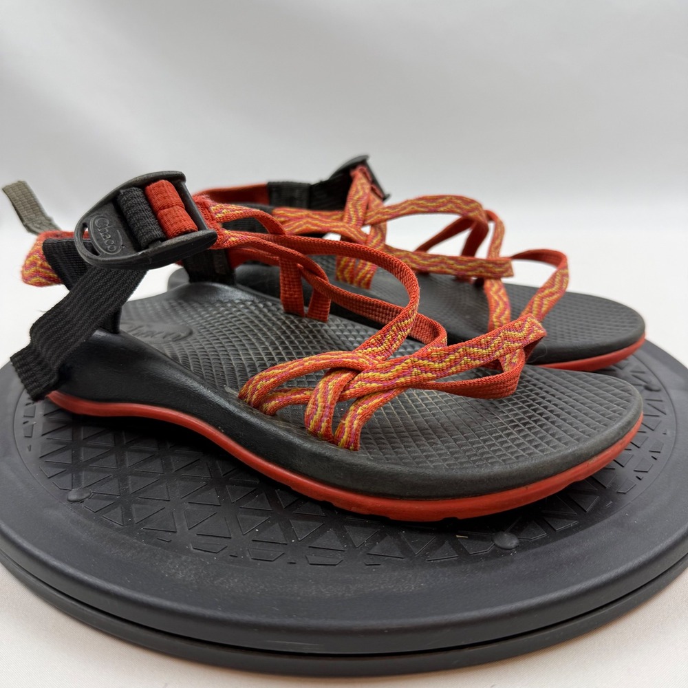 Chaco Kids Z1 Ecotread Sport Sandals Orange Black Chevron Size 3 Big Kids - Picture 2 of 10